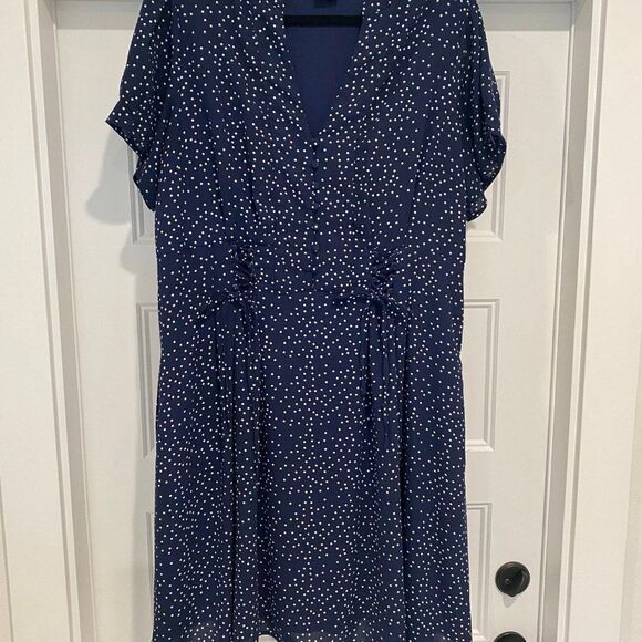 City Chic Navy Blue with White Polka Dots Chiffon Lace up Mini Dress 16 - Picture 1 of 7